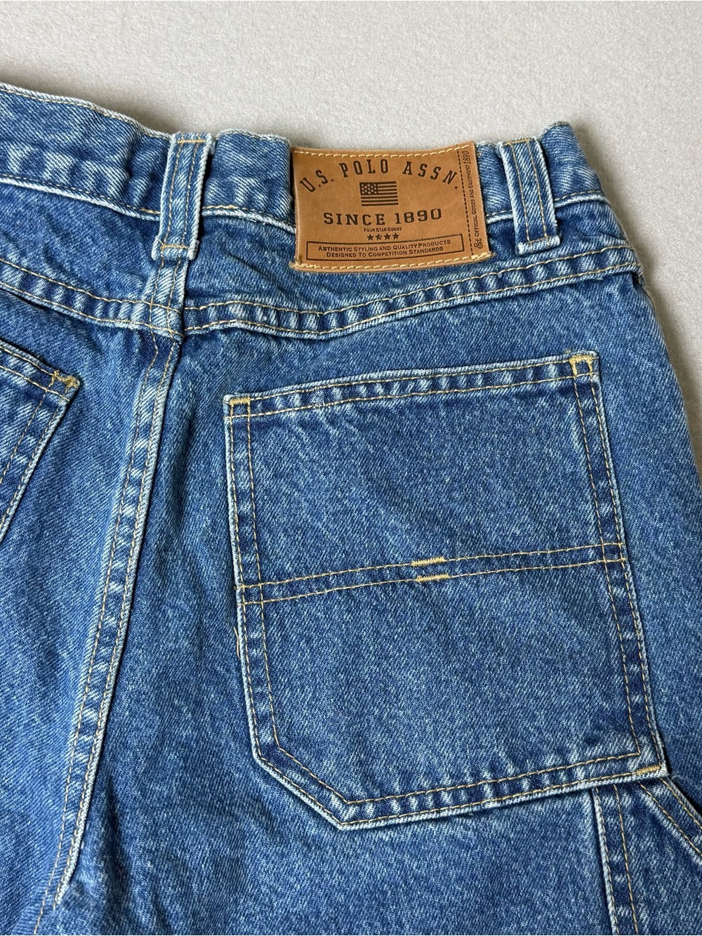 US Polo Assn Jeans Co Mens Blue Denim Carpenter Shorts Size 14 Medium Wash Y2K - Picture 6 of 10